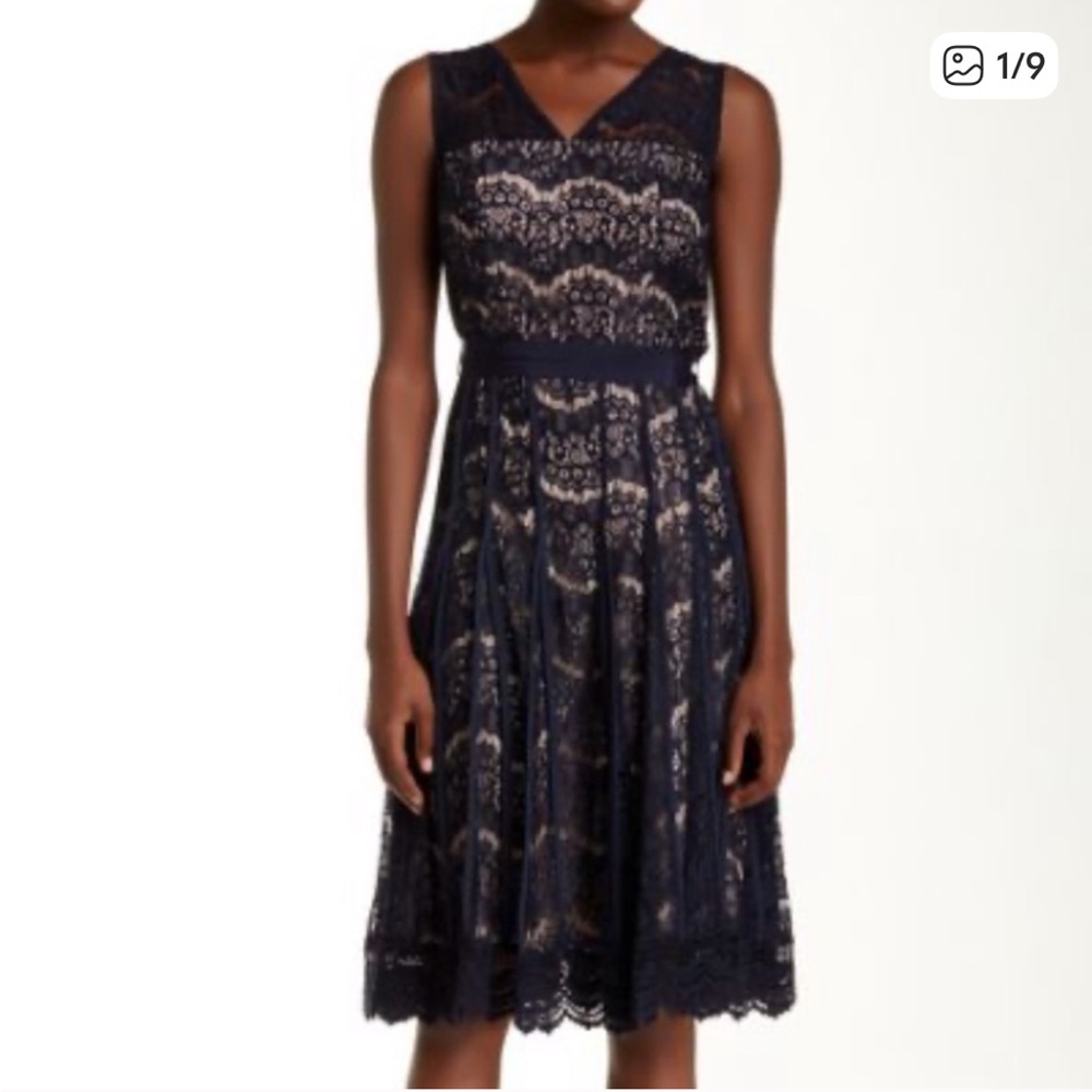 NANETTE LEPORE NAVY BLUE RAMONA & ROSE 
LACE OVERLAY MIDI DRESS SZ 12